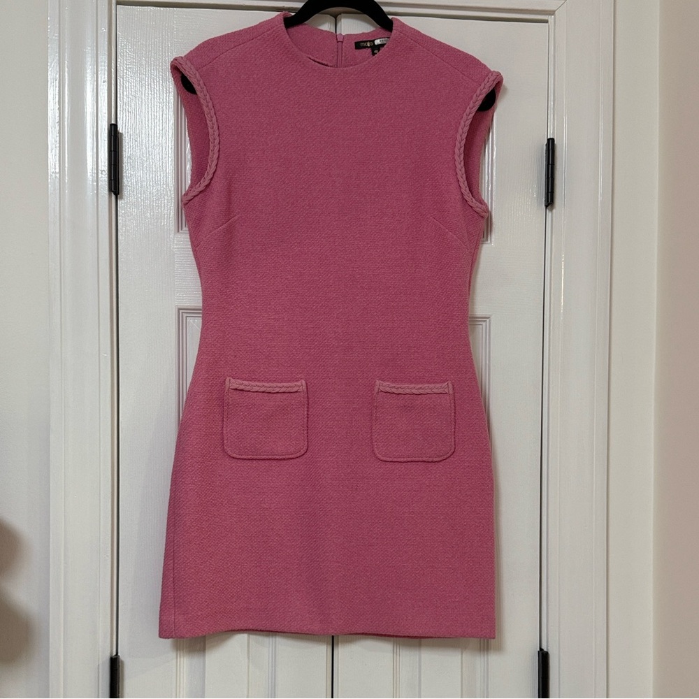 MAJE Barbie Pink Rapela Mini Dress w/ Braided Trim - Sz. 40 (US Sz. 8)